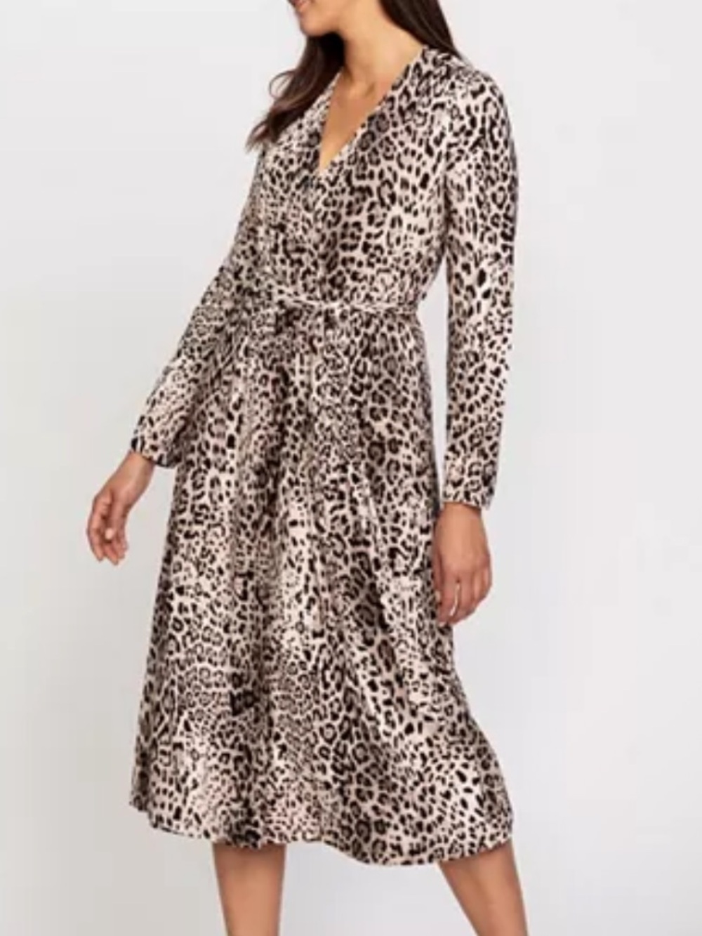 NWT Olsen cheetah leopard print long sleeve wrap midi tie dress size 12